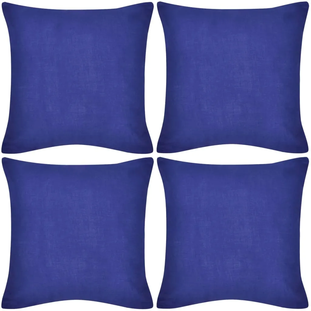 vidaXL Fodere per Cuscini Blu in Cotone 4 pz 40 x 40 cm