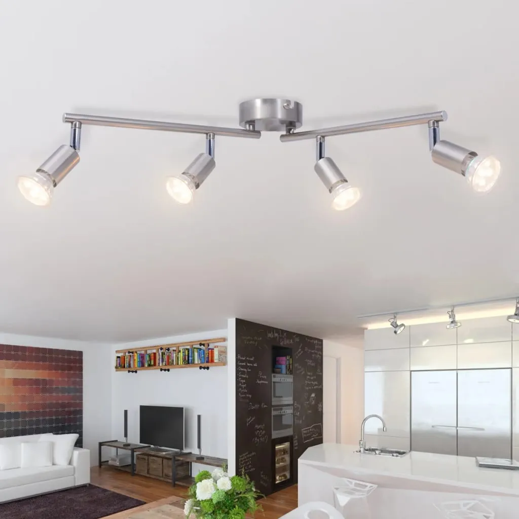 vidaXL Lampada da Soffitto con 4 Faretti a LED in Nichel Satinato