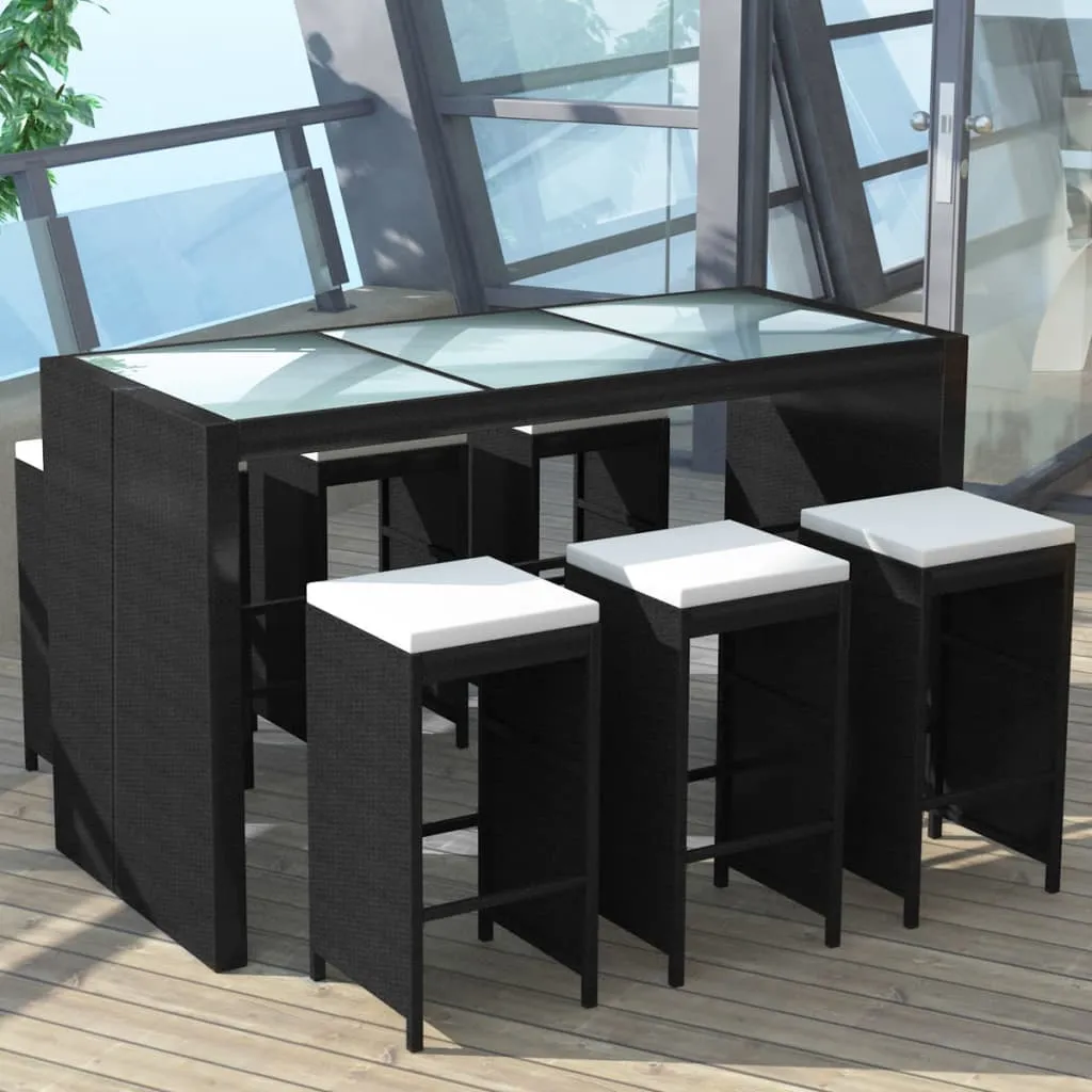 vidaXL Set da Bar da Giardino 7 pz con Cuscini in Polyrattan Nero