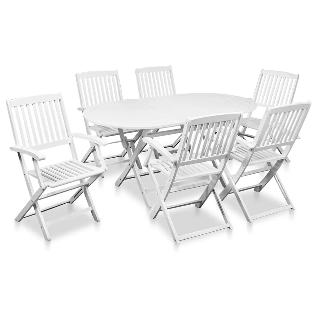 vidaXL Set da Pranzo da Giardino 7 pz Legno Massello di Acacia Bianco