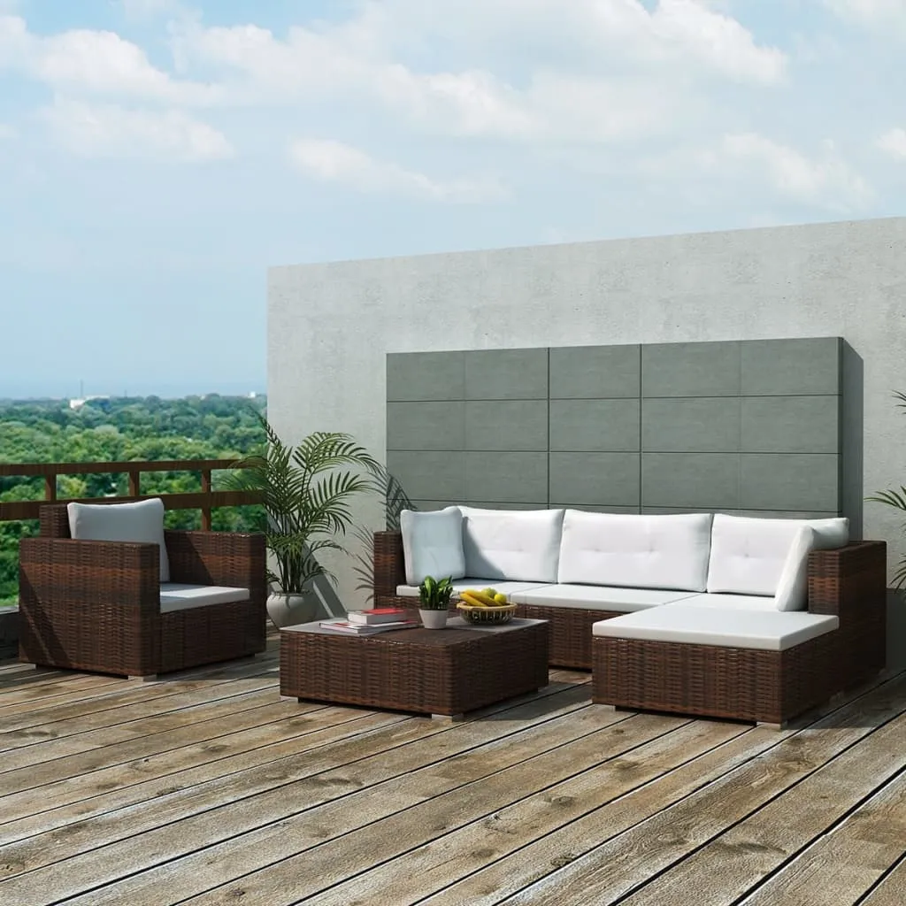 vidaXL Set Divani da Giardino 6 pz con Cuscini in Polyrattan Marrone