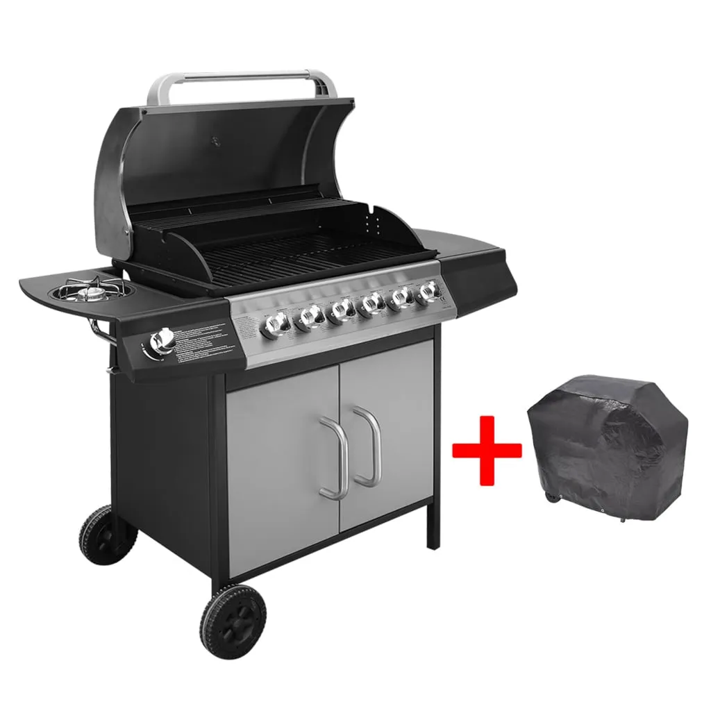 vidaXL Barbecue e Griglia a Gas 6+1 Fornelli Nero e Argento