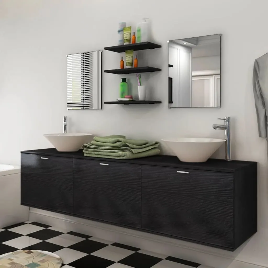 vidaXL Set Mobili da Bagno con Lavabo 8 pz Nero