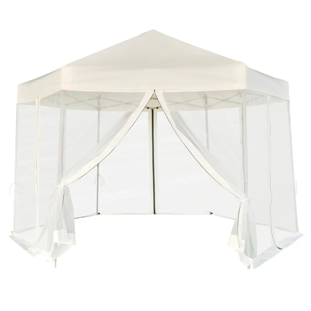 vidaXL Gazebo Esagonale Pop-Up con 6 Pareti Bianco Crema 3,6x3,1 m