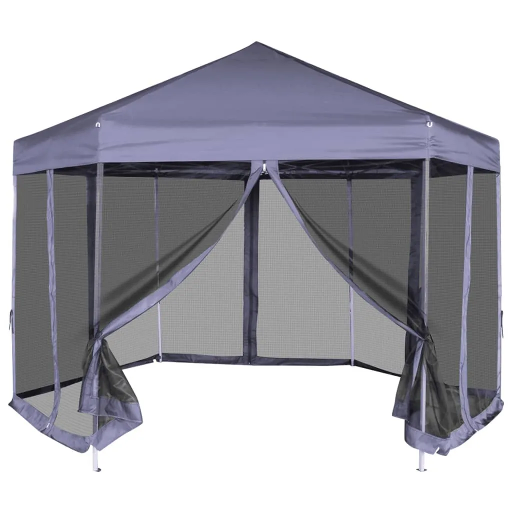 vidaXL Gazebo Esagonale Pop-Up con 6 Pareti Blu Scuro 3,6x3,1 m