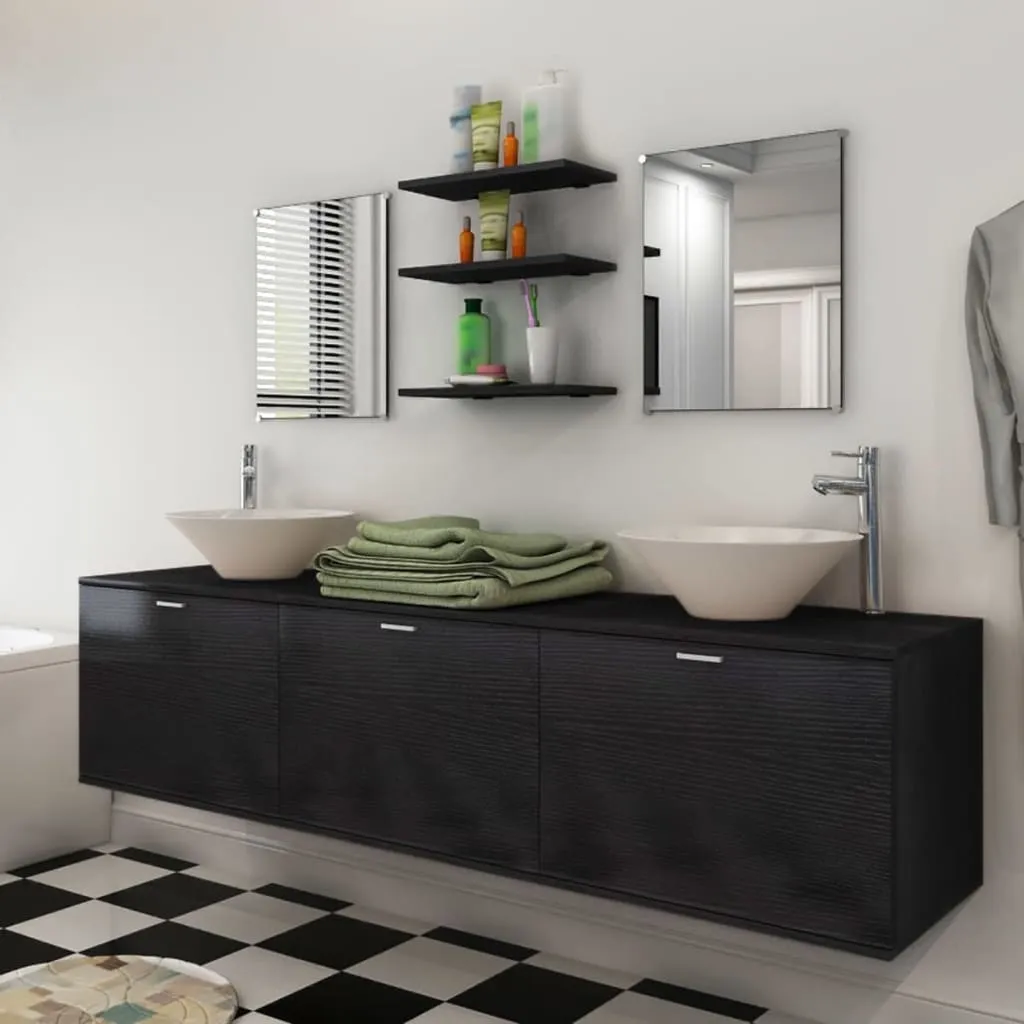 vidaXL Set Mobili da Bagno 10 pz con Lavabo e Rubinetto Nero