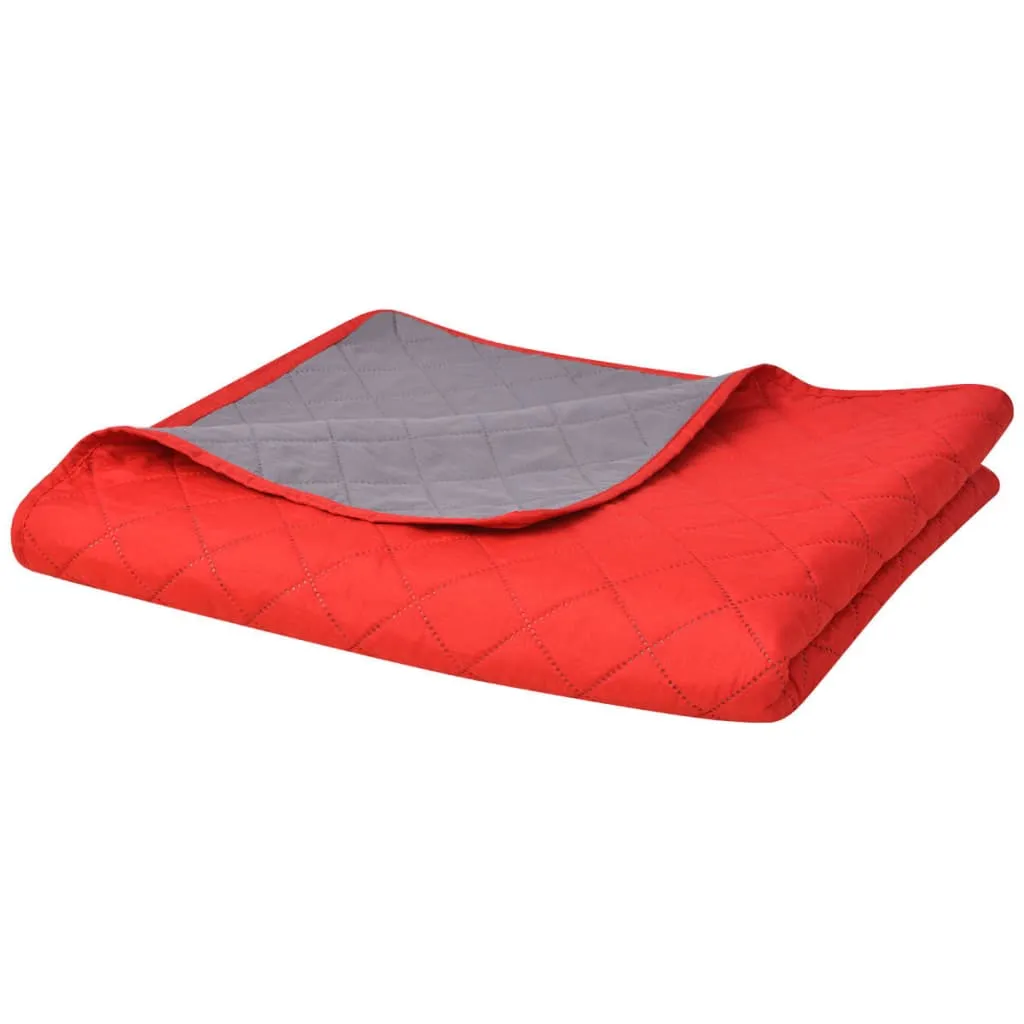 vidaXL Copriletto Double-Face Trapuntato Rosso e Grigio 230x260 cm