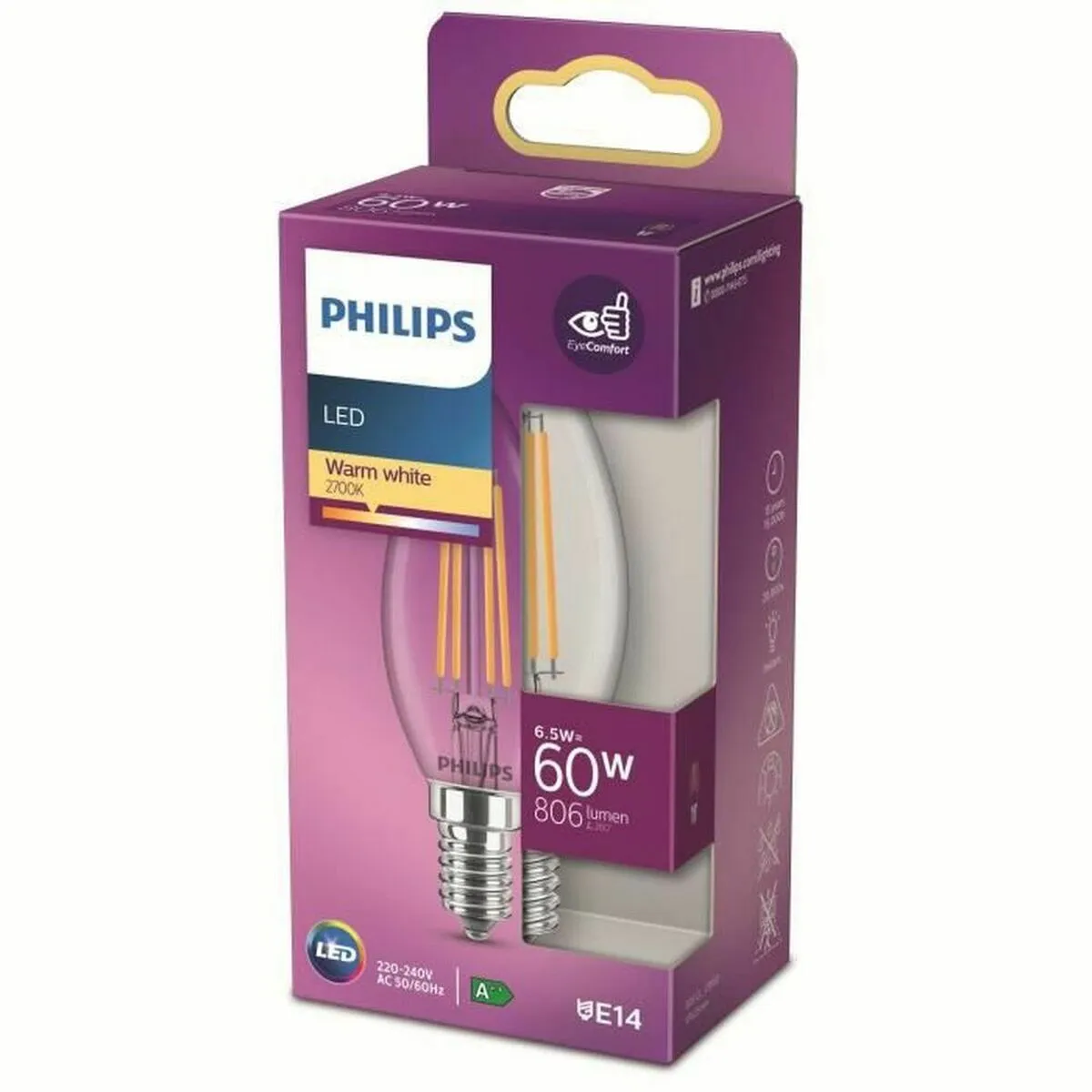 Lampadina LED Candela Philips Equivalent  E14 60 W