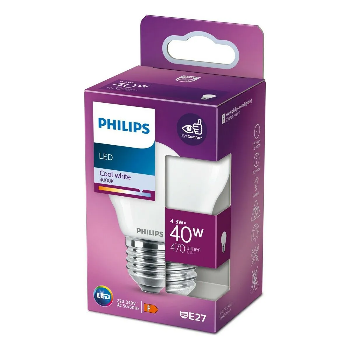 Lampadina LED Philips   4,5 x 7,8 cm E27 F 470 lm 4,3 W (4000 K)