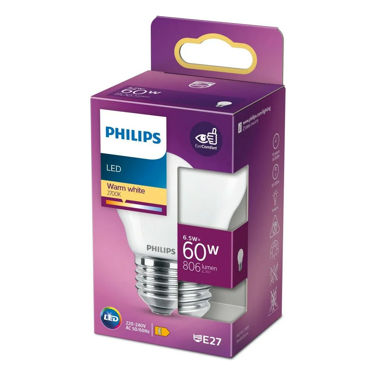 Lampadina LED Philips 8718699762858 4,5 x 7,8 cm E27 E 6,5 W 806 lm (2700 K)