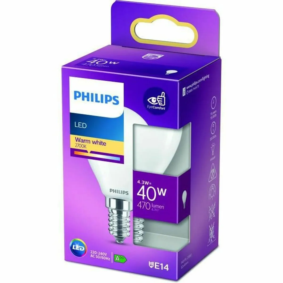 Lampadina LED Philips E14 470 lm (4,5 x 8,2 cm) (2700 K)