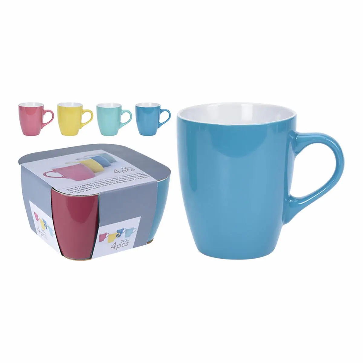 Set di 4 Tazze Mug Lifetime Ceramica 340 ml