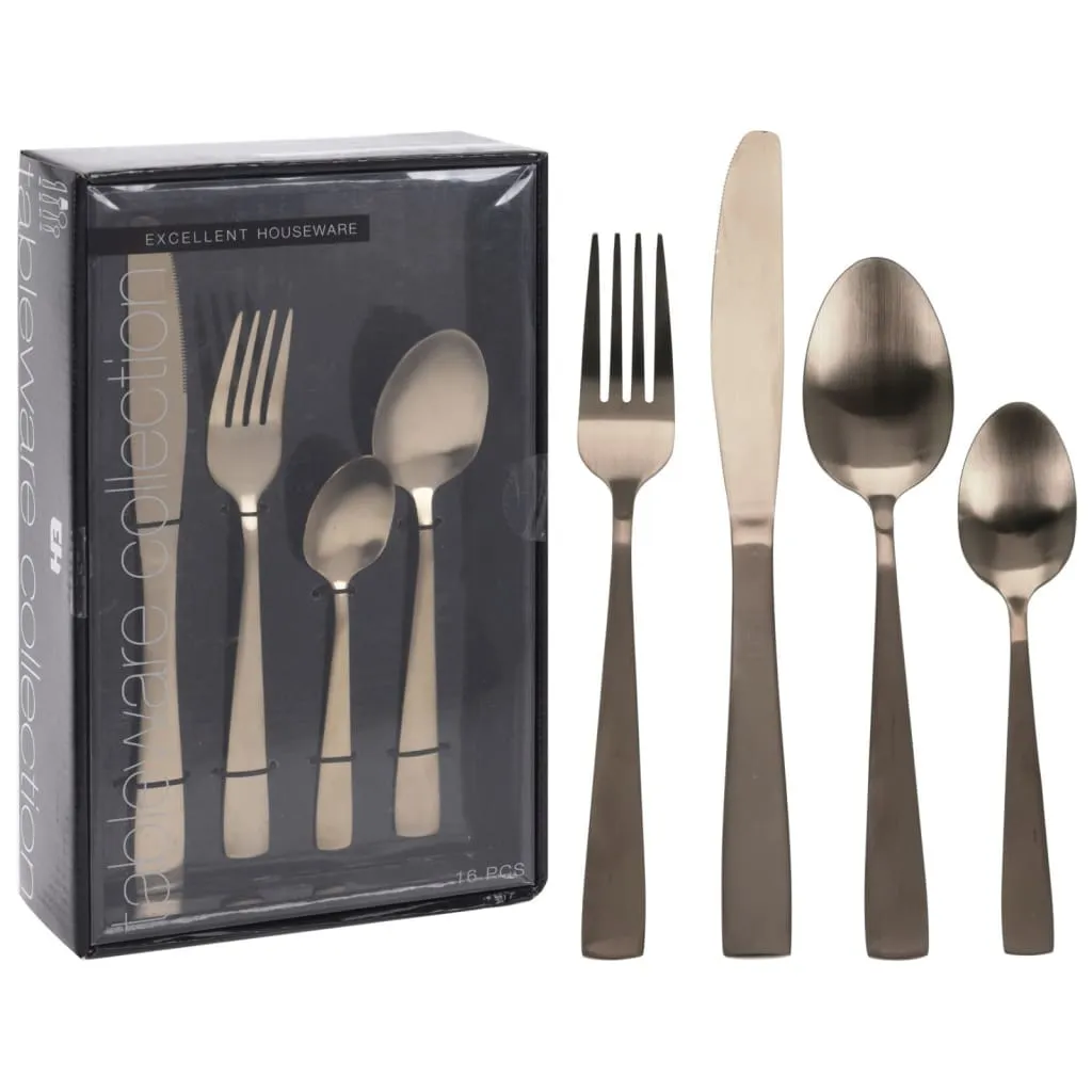 Excellent Houseware Set di Posate 16 pz Oro Opaco