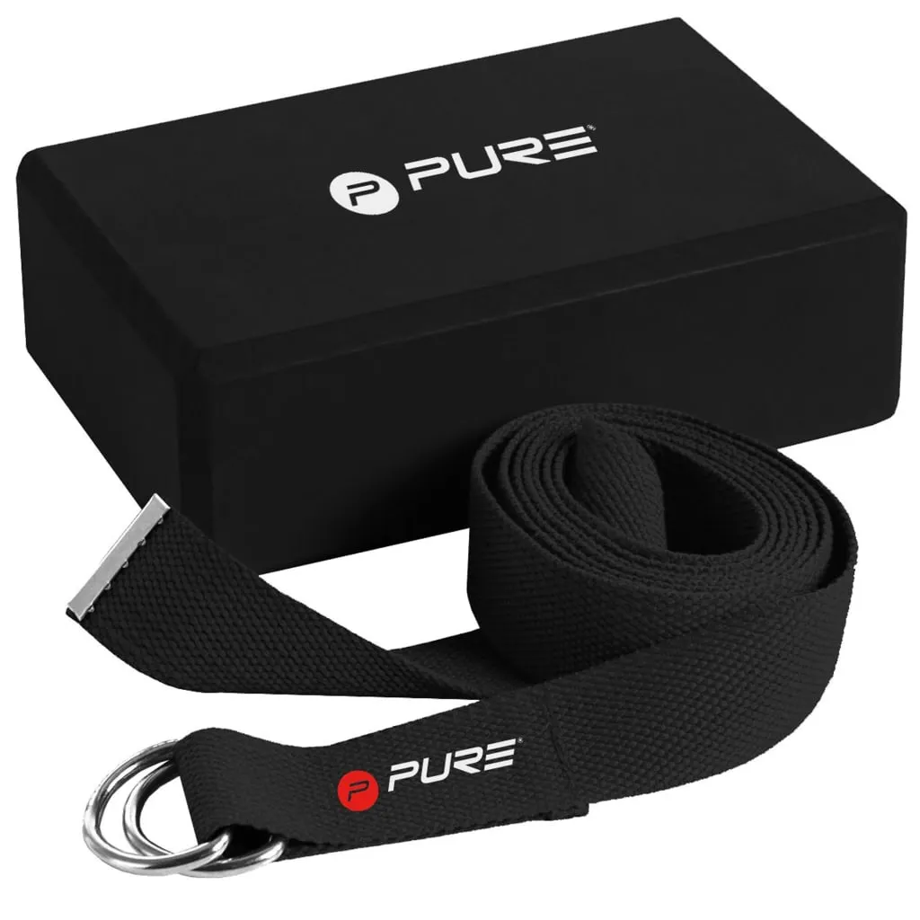 Pure2Improve Set Blocco e Cinturino per lo Yoga Nero