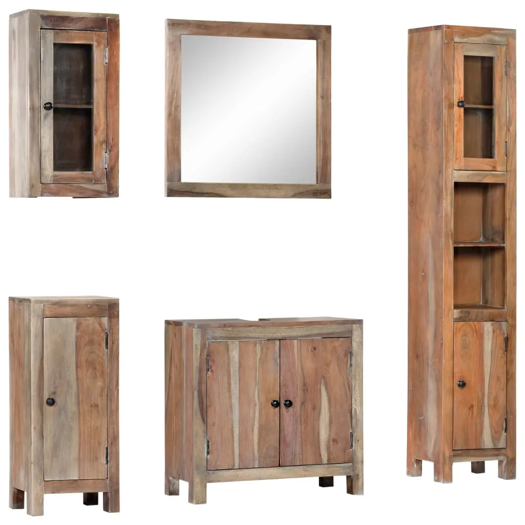 vidaXL Set da Bagno 5 pz in Legno Massello di Acacia