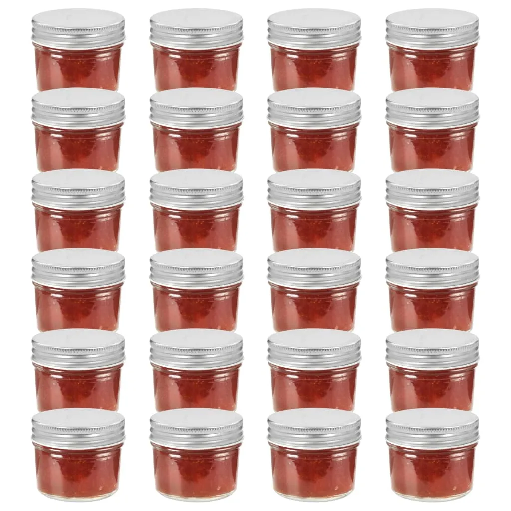 vidaXL Vasi per Marmellata in Vetro Coperchio Argento 24 pz 110 ml