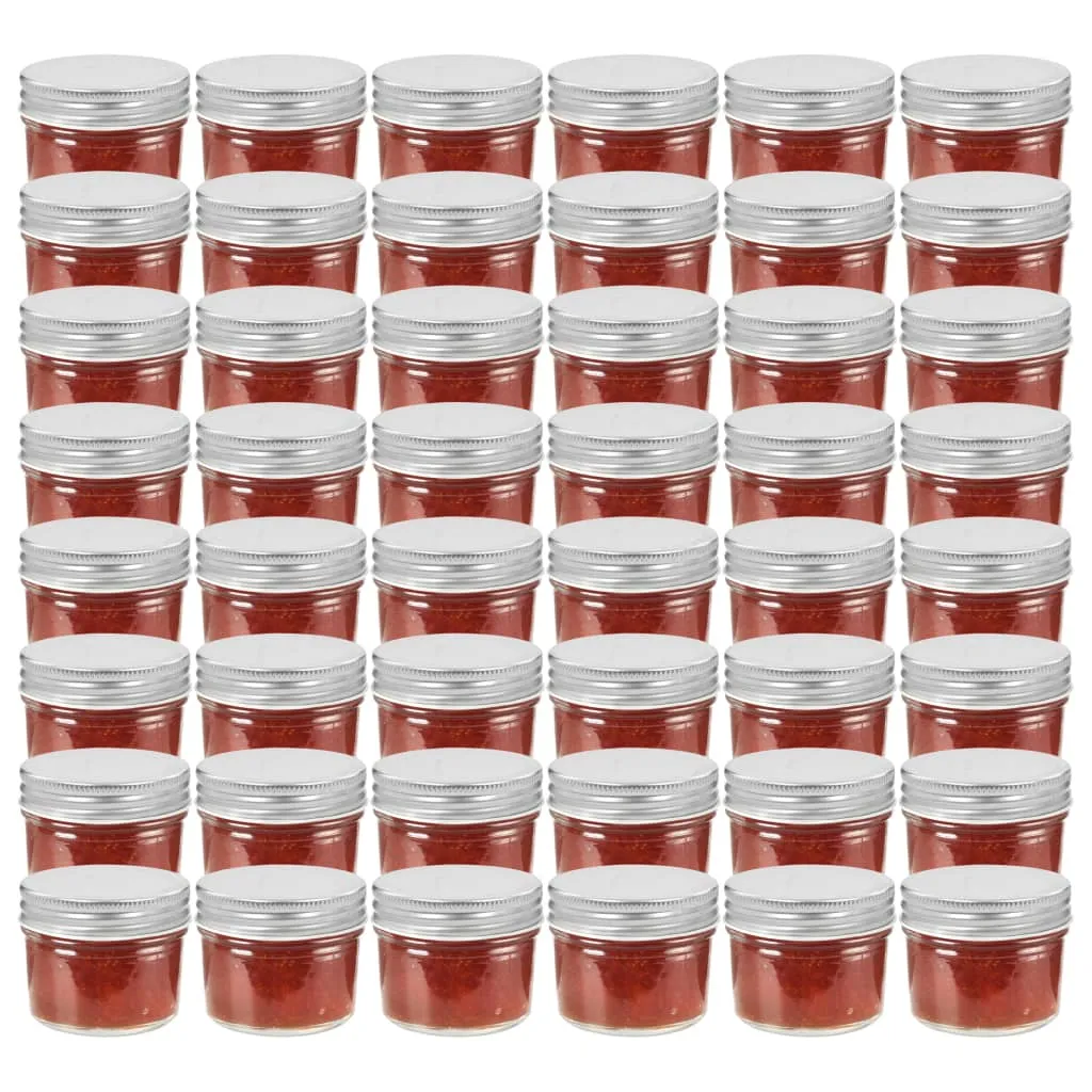 vidaXL Vaso per Marmellata in Vetro Coperchio Argento 48 pz 110 ml