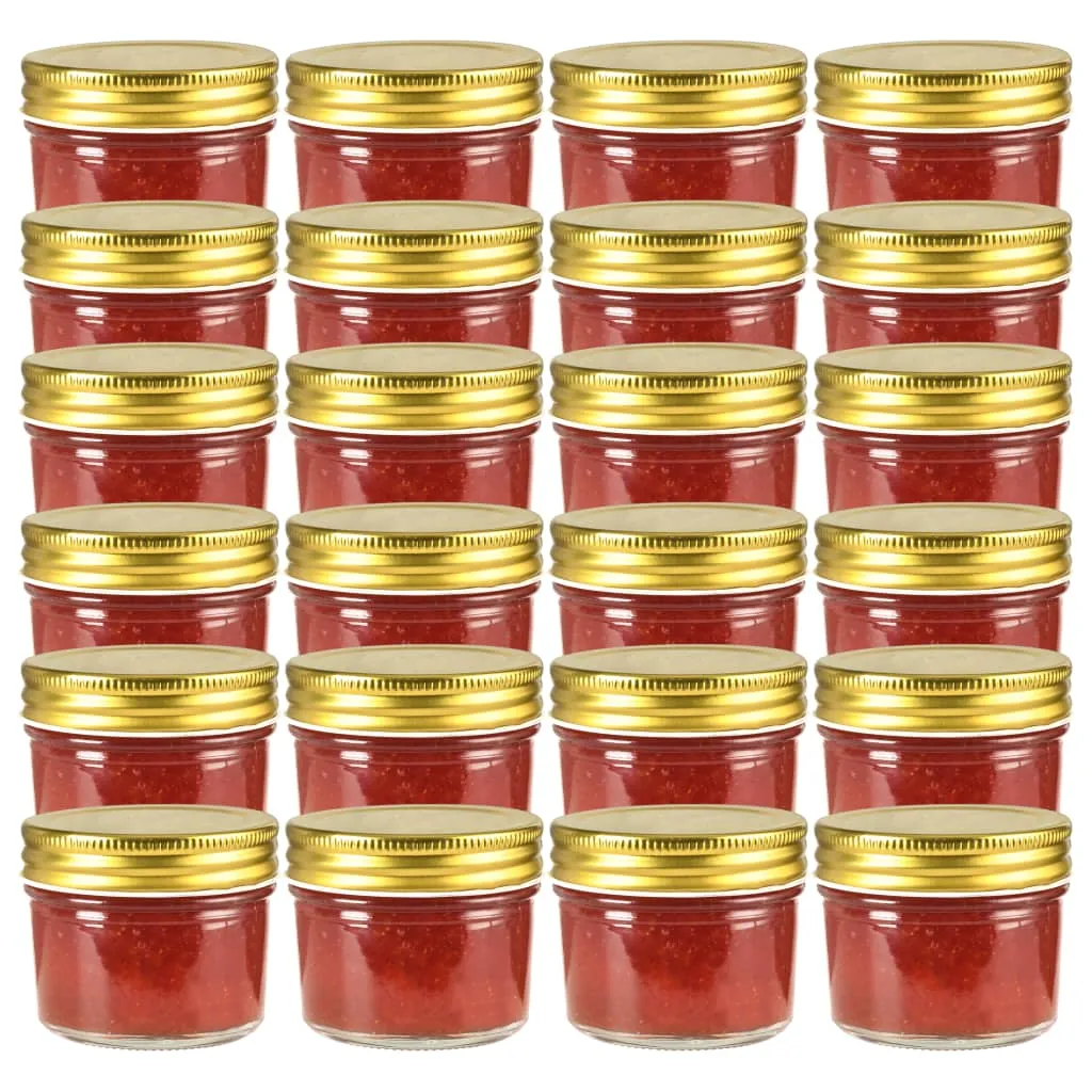 vidaXL Vaso per Marmellata in Vetro Coperchio Oro 24 pz 110 ml