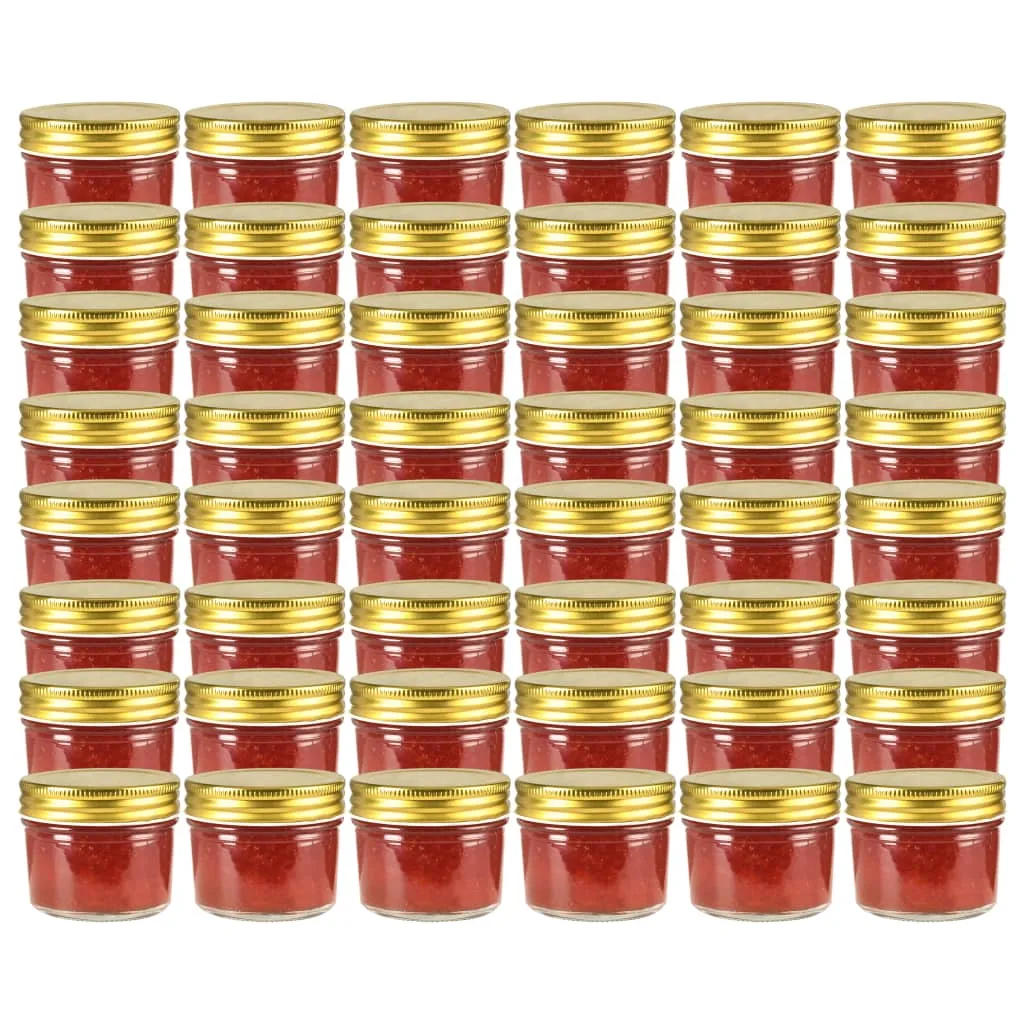 vidaXL Vasi per Marmellata in Vetro Coperchio Oro 48 pz 110 ml