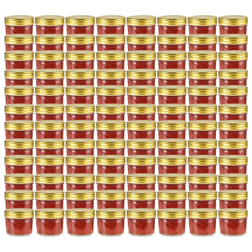 vidaXL Vasi per Marmellata in Vetro Coperchio Oro 96 pz 110 ml