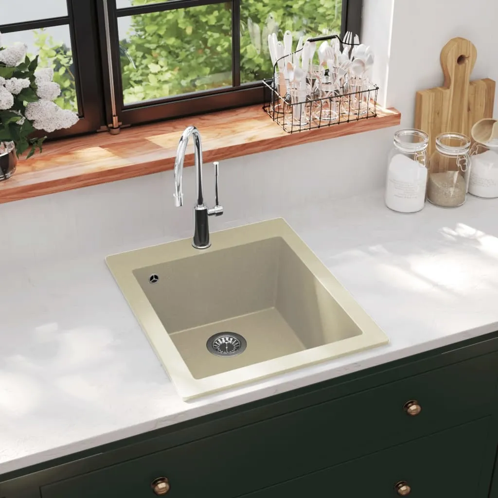 vidaXL Lavello da Cucina in Granito Vasca Singola Beige