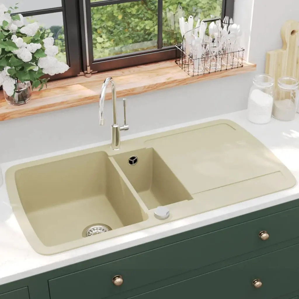 Lavello da Cucina in Granito Vasca Doppia Beige