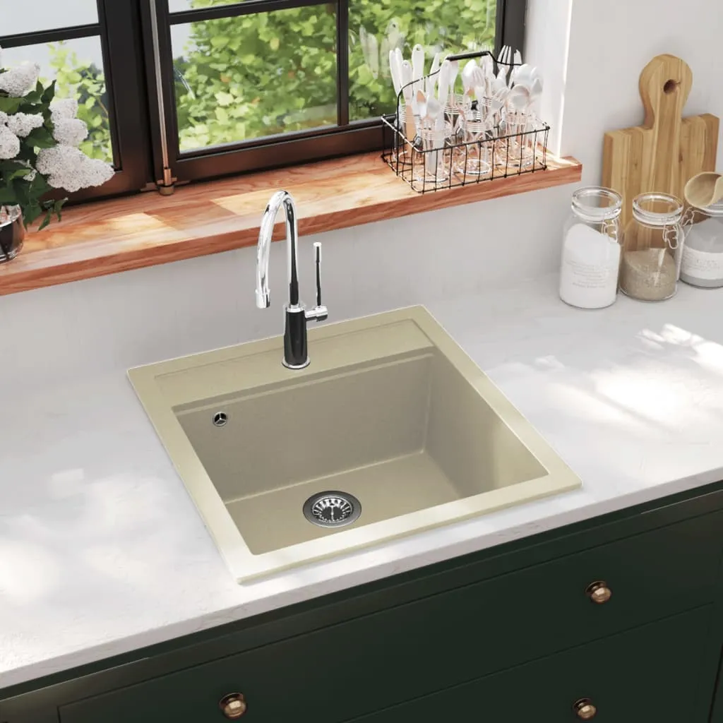 vidaXL Lavello da Cucina in Granito Vasca Singola Beige