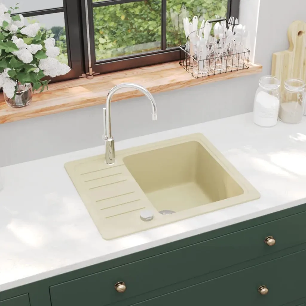 vidaXL Lavello da Cucina in Granito Vasca Singola Beige