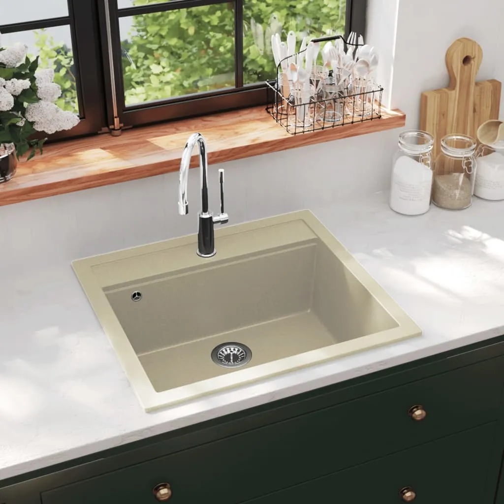 vidaXL Lavello da Cucina in Granito Vasca Singola Beige