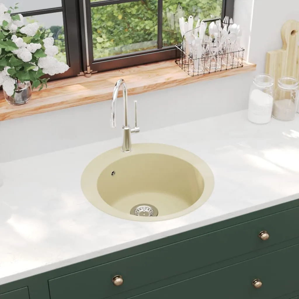 vidaXL Lavello da Cucina in Granito Vasca Singola Tonda Beige