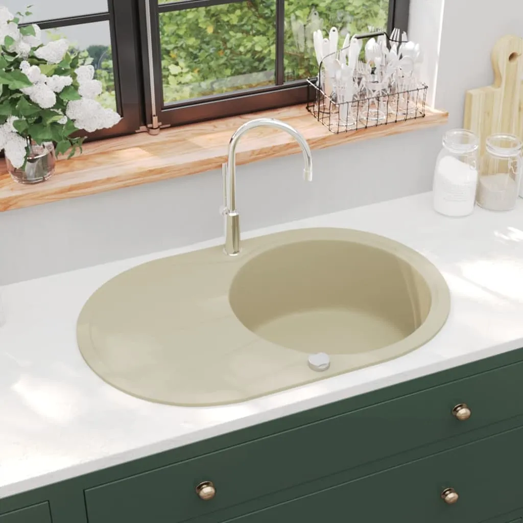 vidaXL Lavello da Cucina in Granito Vasca Singola Ovale Beige