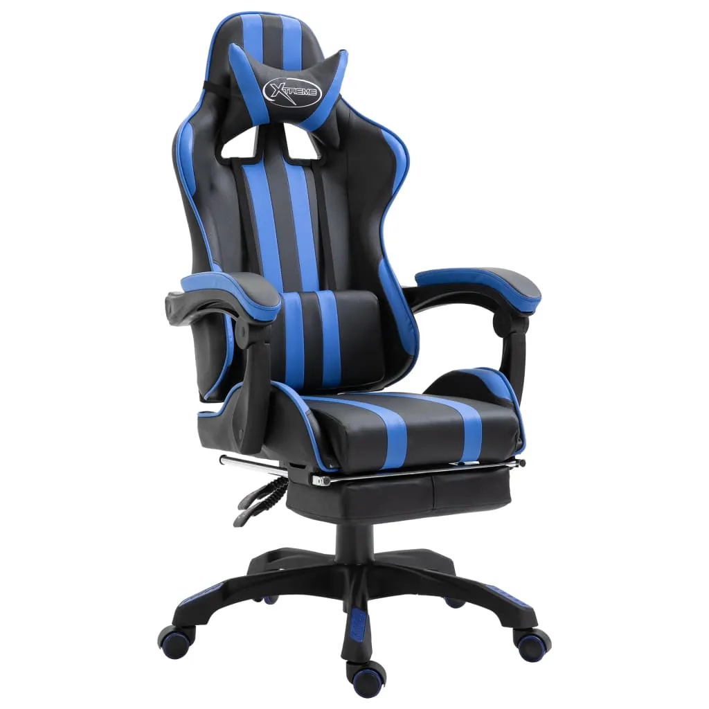 vidaXL Sedia da Gaming con Poggiapiedi Blu in Similpelle