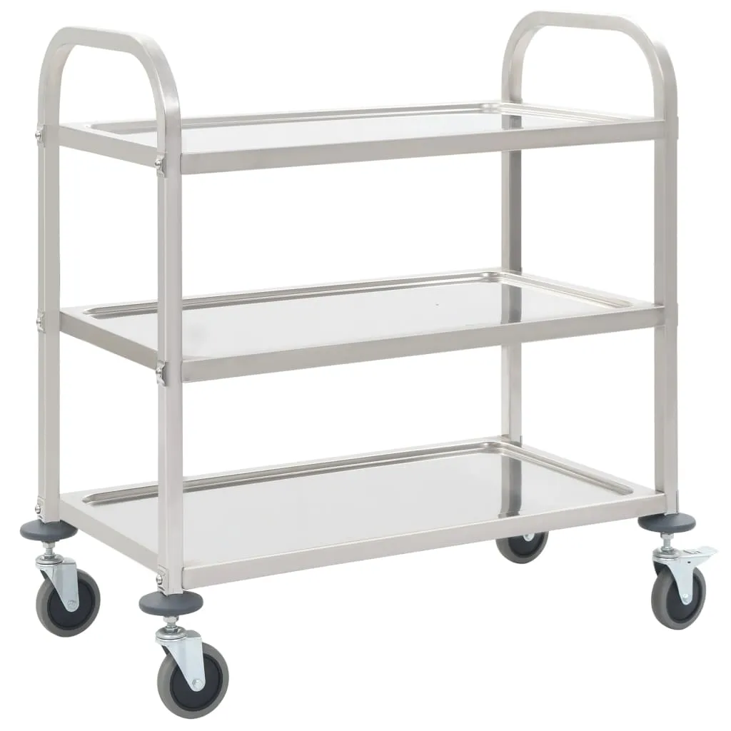 vidaXL Carrello da Cucina a 3 Livelli 95x45x83,5 cm in Acciaio Inox