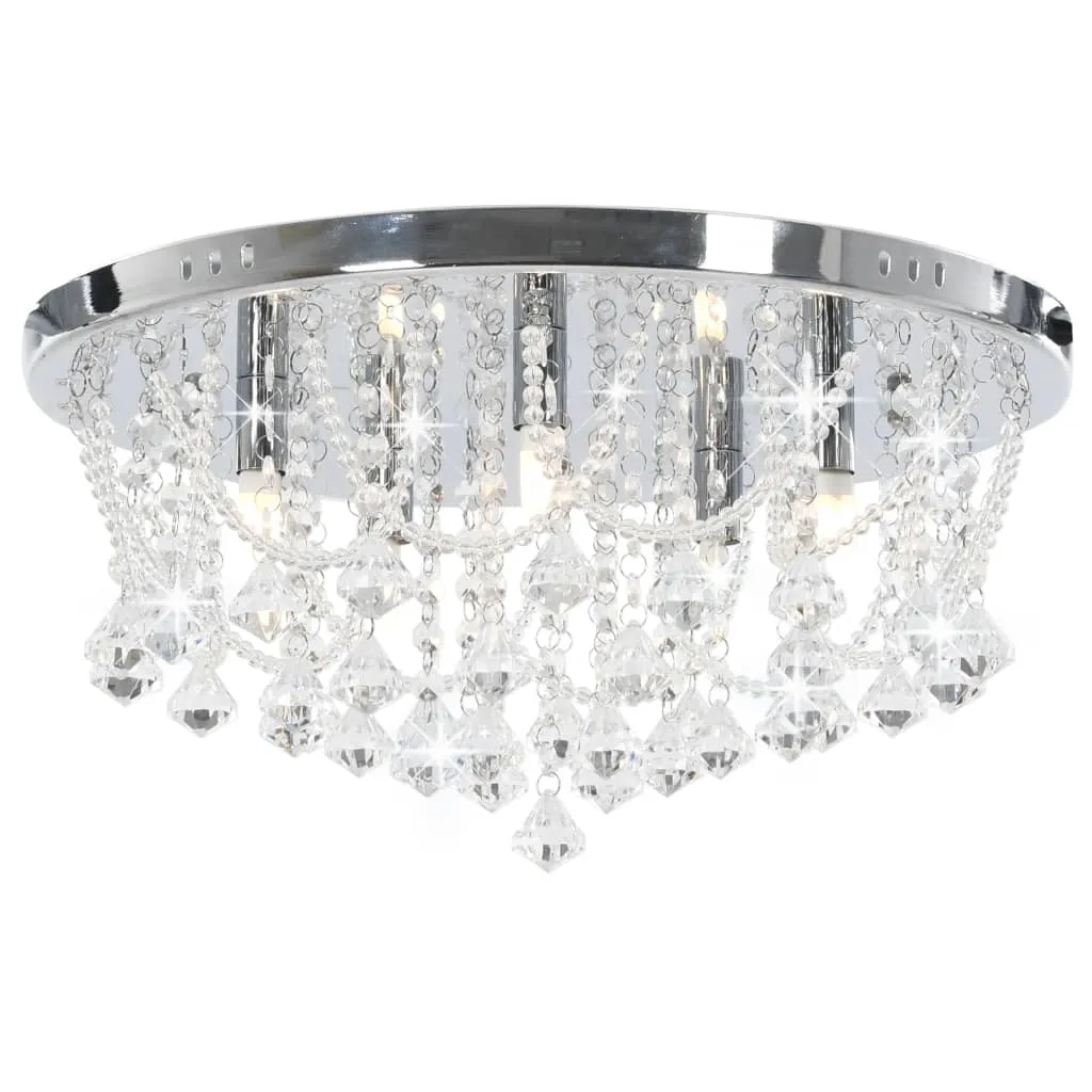 vidaXL Lampadario Perle di Cristallo Argento Rotondo 4  Lampadine G9