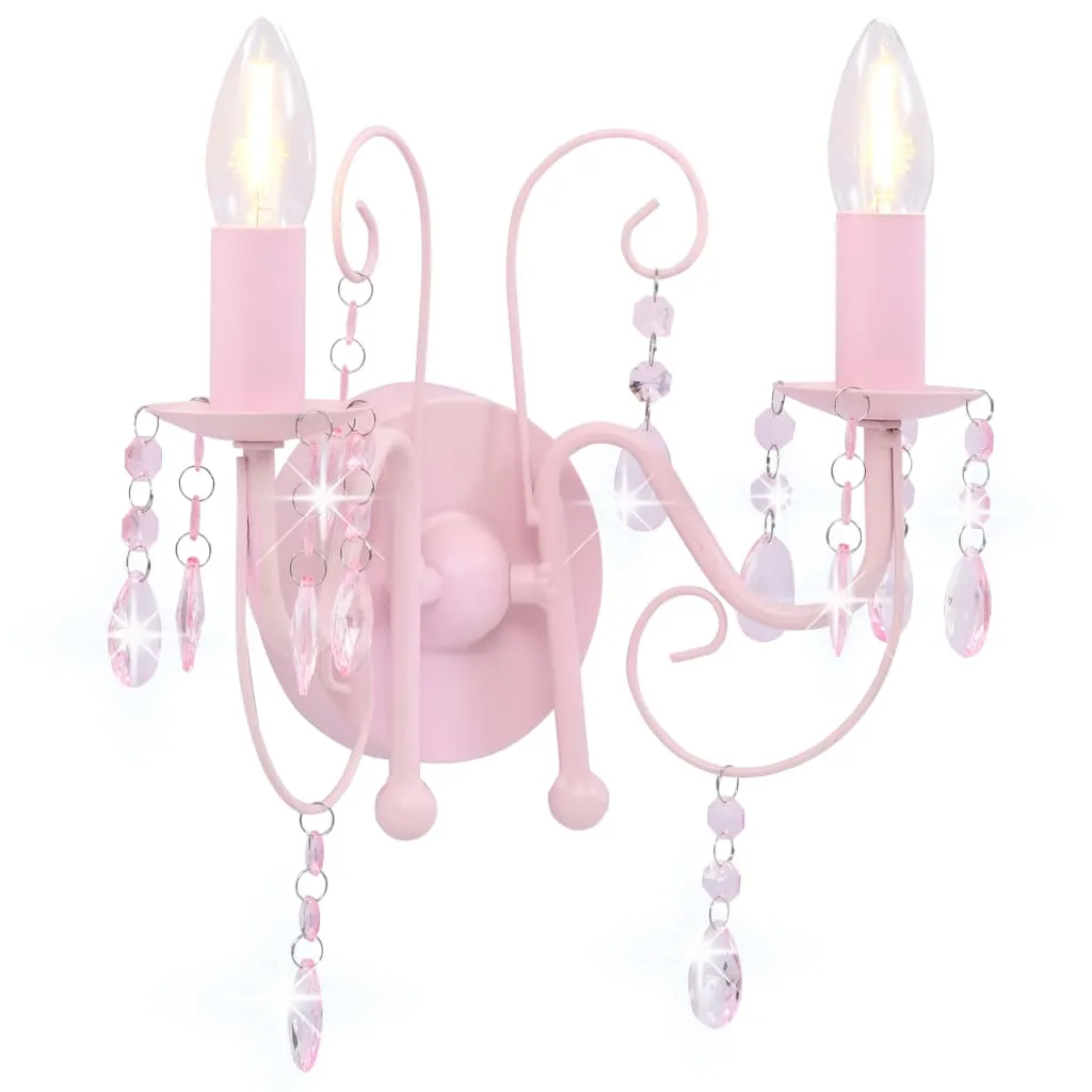 vidaXL Lampada da Muro con Perle Rosa 2 Lampadine E14