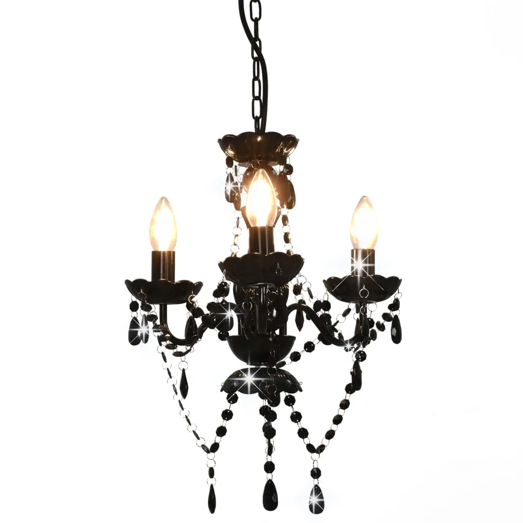 vidaXL Lampadario con Perline Nero Tondo 3 E14