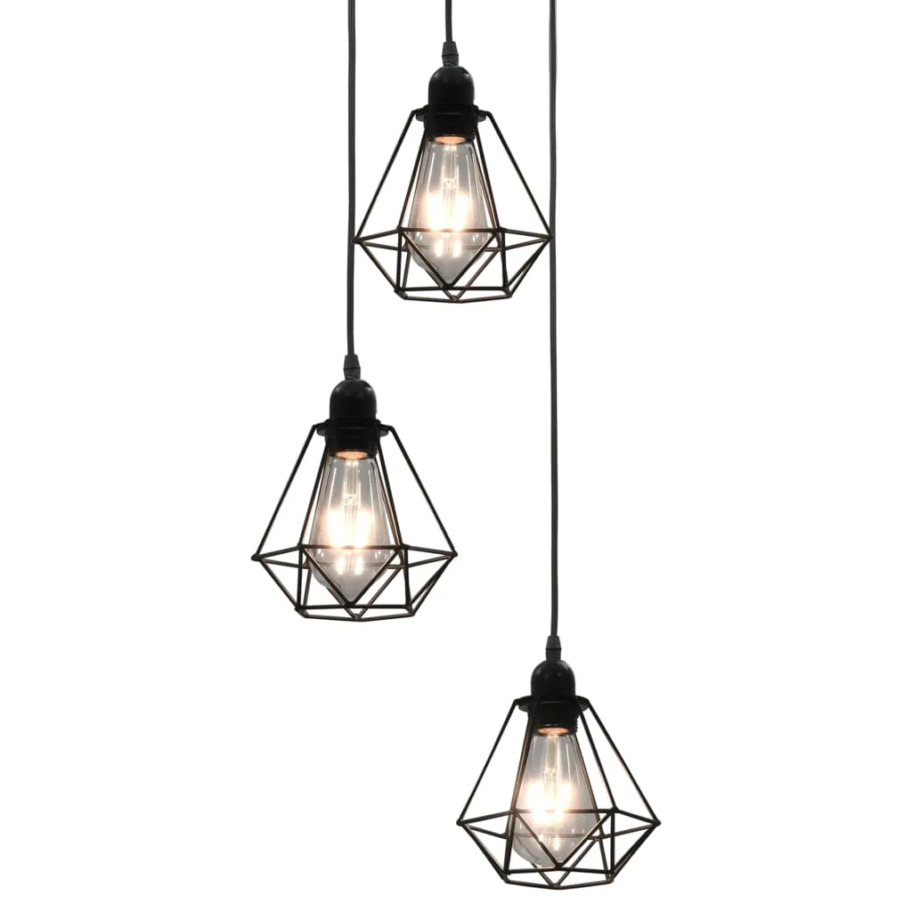 vidaXL Lampadario con Design Diamante Nero 3 Lampadine E27