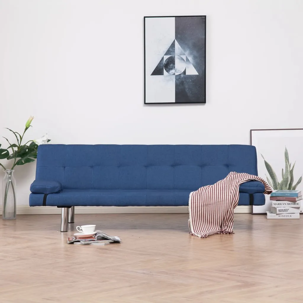 vidaXL Divano Letto con Due Cuscino in Poliestere Blu