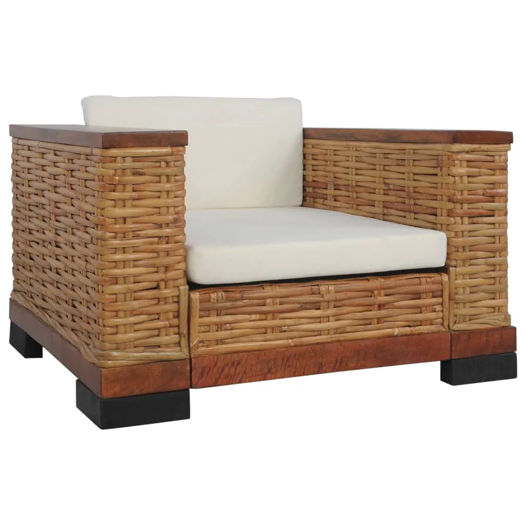 vidaXL Poltrona con Cuscini in Rattan Naturale Marrone