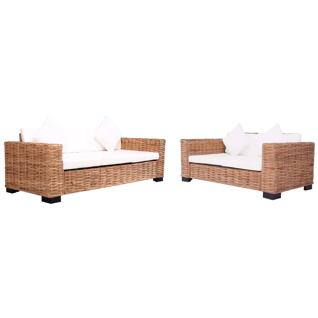 vidaXL Set di Divani da Giardino con Cuscini 2 pz in Rattan Naturale