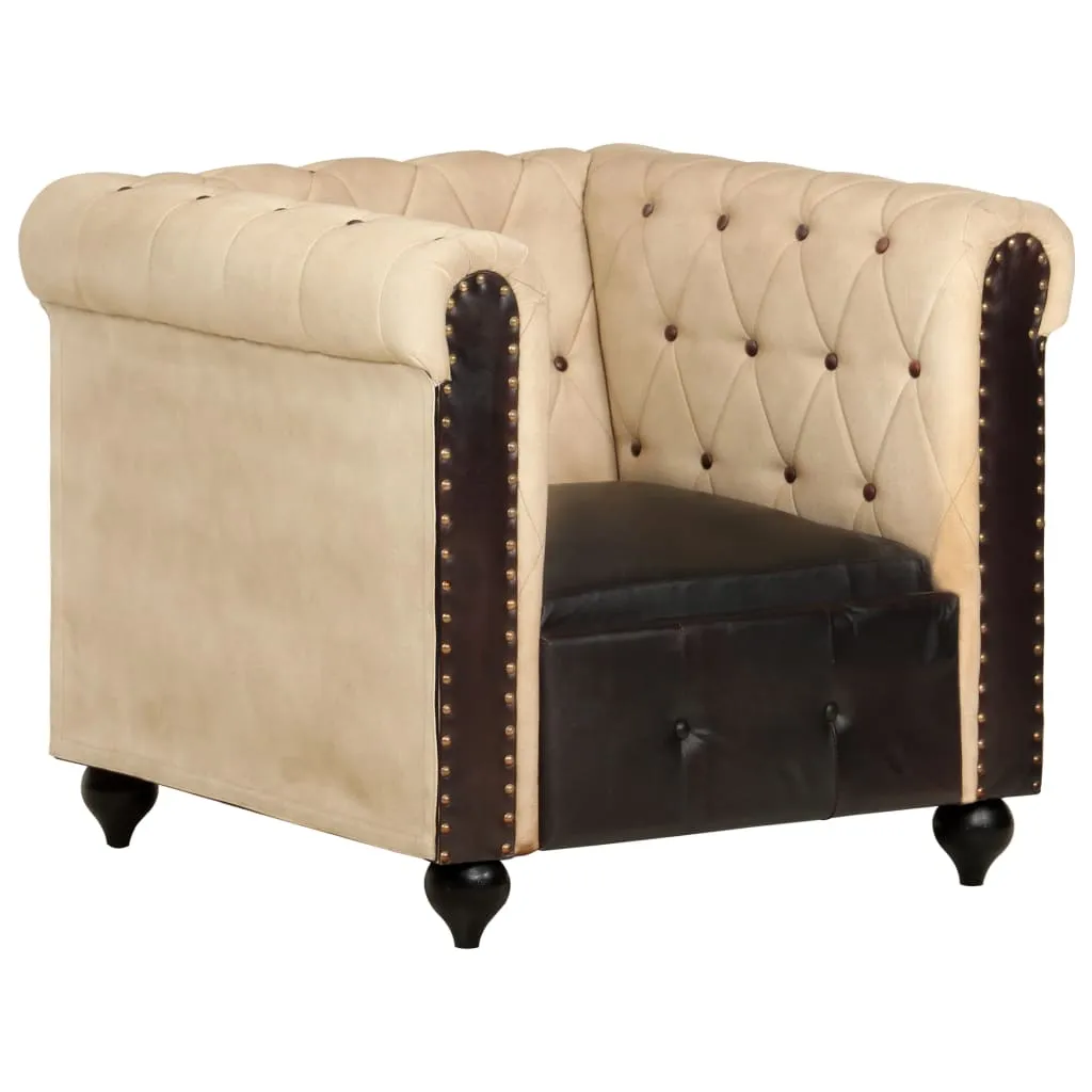 vidaXL Poltrona Chesterfield Marrone in Vera Pelle