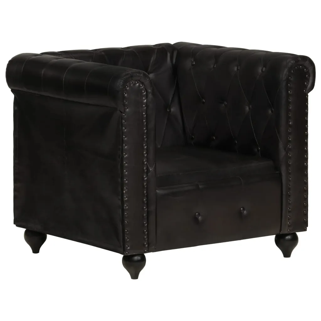 vidaXL Poltrona Chesterfield Nera in Vera Pelle