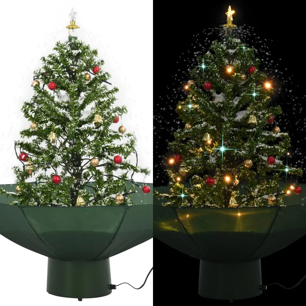 vidaXL Albero di Natale con Neve e Base a Ombrellone Verde 75 cm