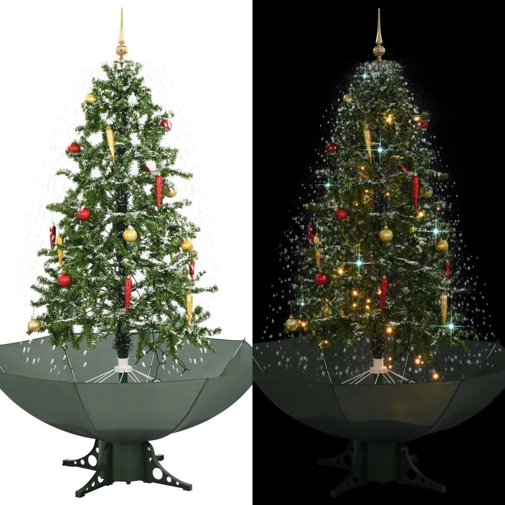 vidaXL Albero di Natale con Neve e Base a Ombrellone Verde 170 cm