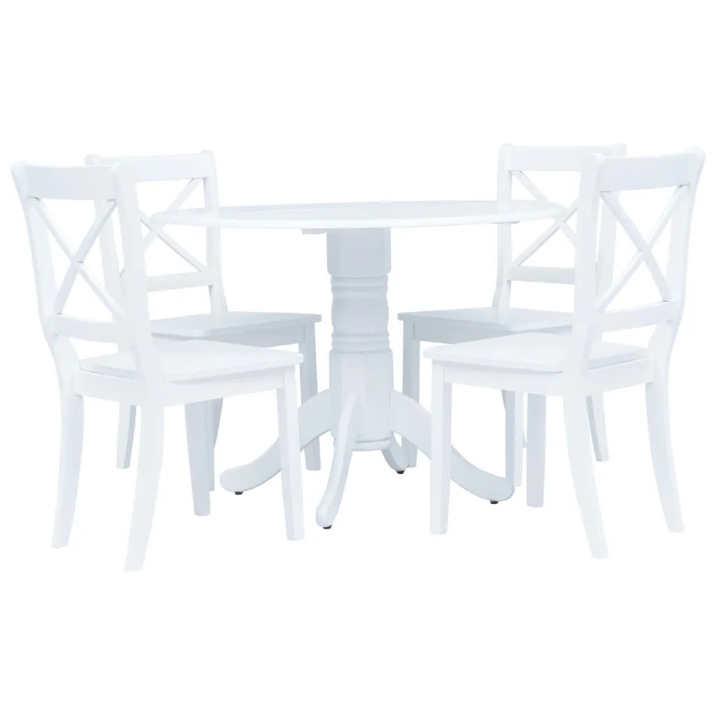 vidaXL Set da Pranzo 5 pz in Legno Massello di Hevea Bianco