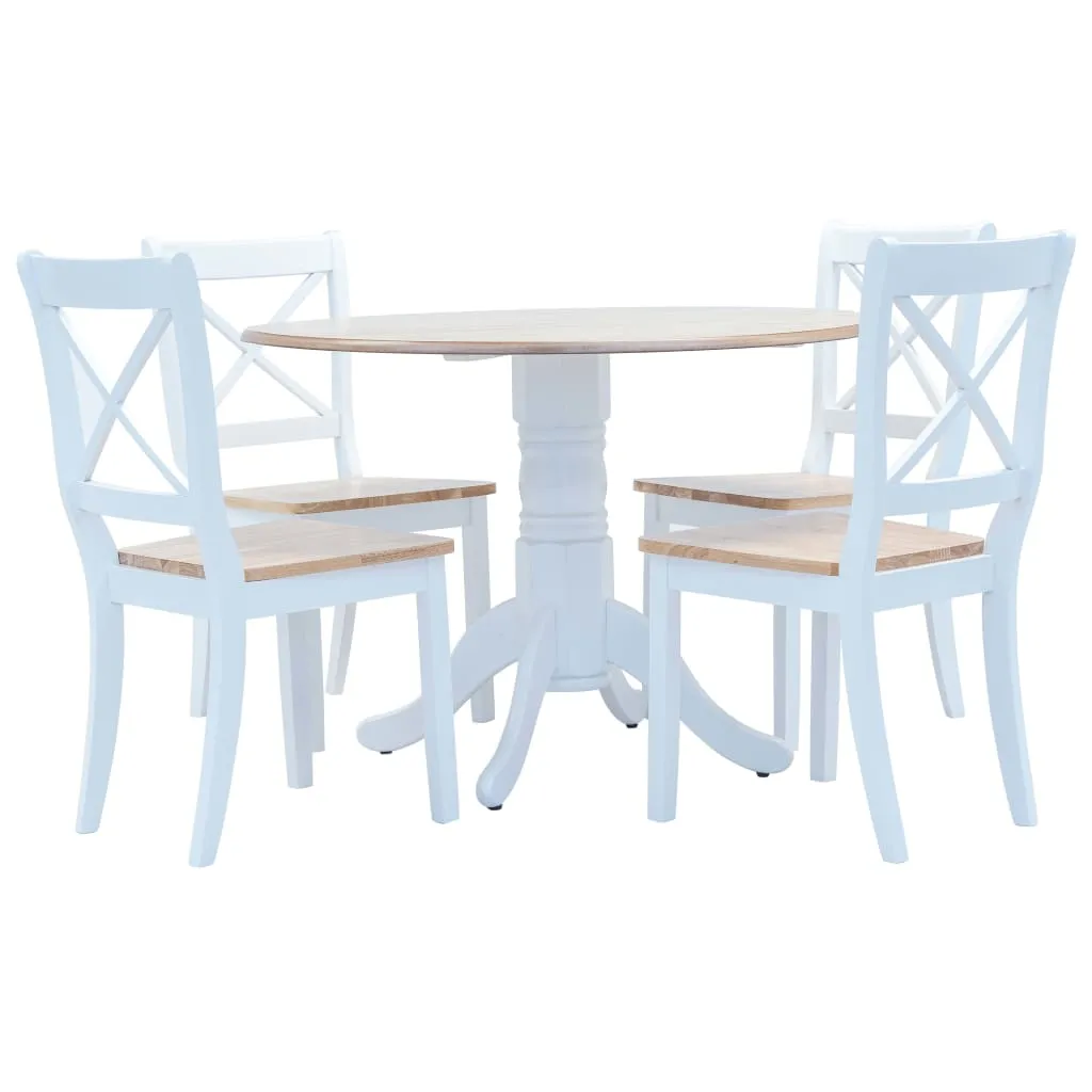 vidaXL Set da Pranzo 5 pz in Legno Massello di Hevea Bianco e Marrone