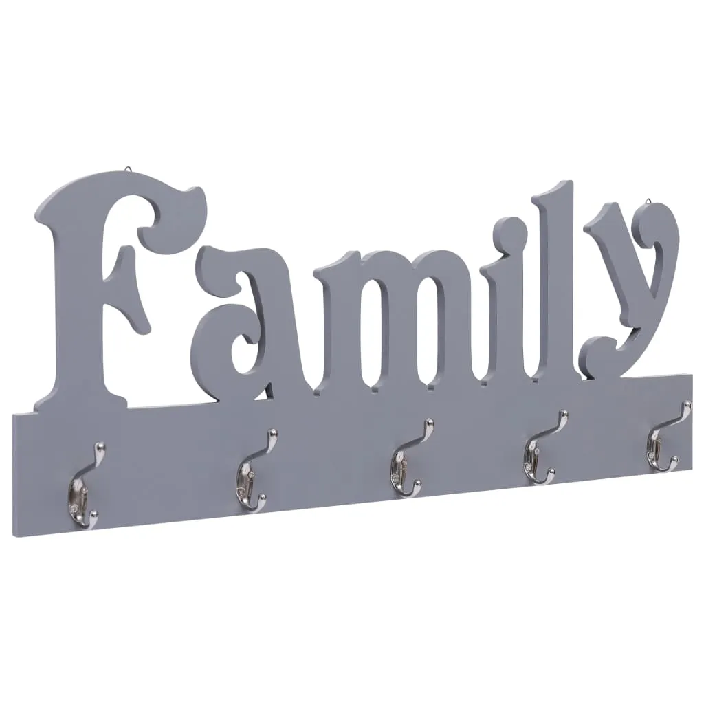 vidaXL Appendiabiti a Muro FAMILY Grigio 74x29,5 cm