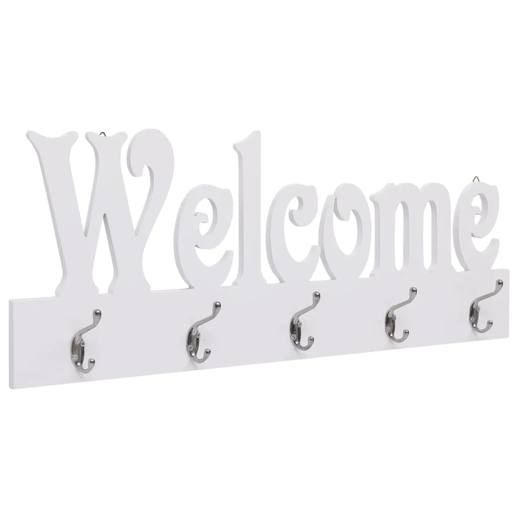 vidaXL Appendiabiti a Muro WELCOME Bianco 74x29,5 cm