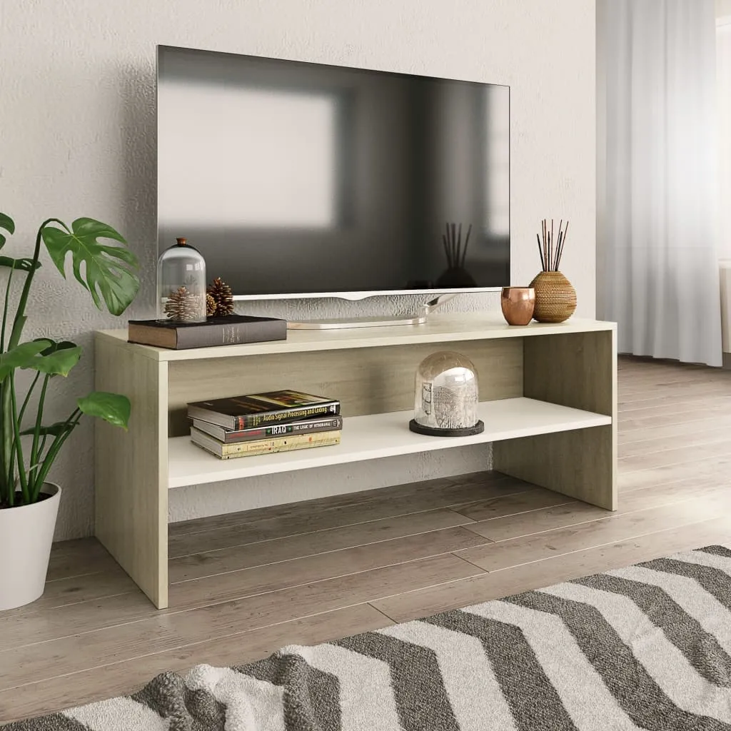 vidaXL Mobile TV Bianco e Rovere Sonoma 100x40x40 cm Legno Multistrato