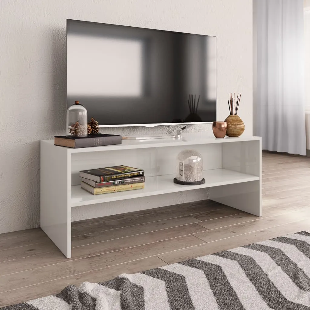 vidaXL Mobile Porta TV Bianco Lucido 100x40x40 cm in Legno Multistrato